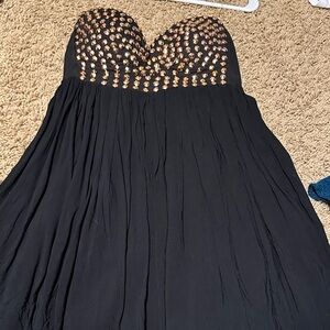 Chic Strapless Black Dress with Gold Accents